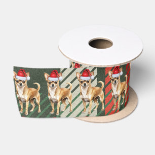 Christmas Chihuahua Dog Red and Green Plaid Satin Ribbon