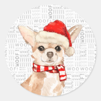 Christmas Chihuahua Dog Watercolor Santa Classic Round Sticker