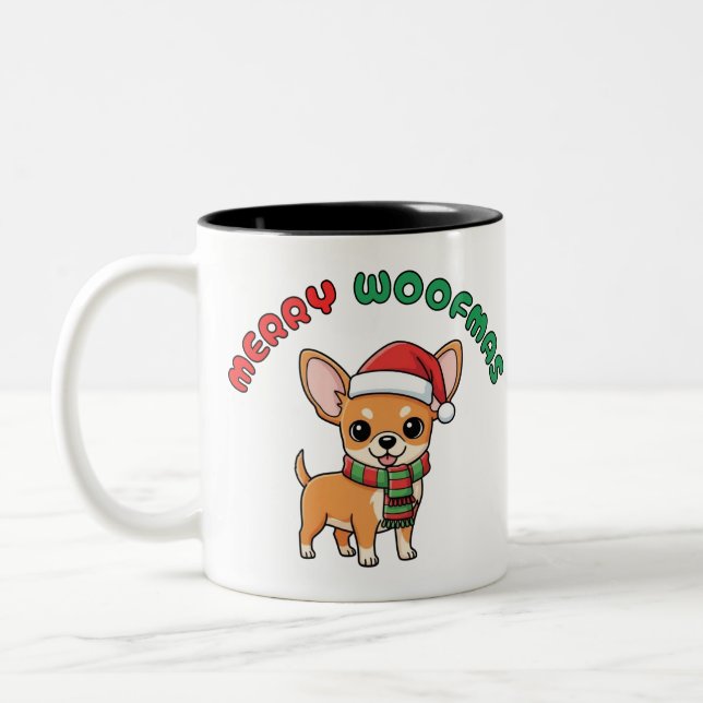 Christmas Chihuahua Mug: Merry Woofmas Two-Tone Coffee Mug (Left)