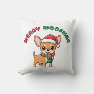 Christmas Chihuahua Pillow: Merry Woofmas Throw Pillow