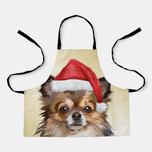 Christmas Chihuahua puppy with Santa hat Apron
