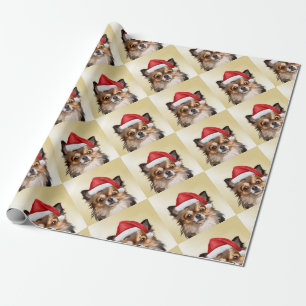 Christmas Chihuahua puppy with Santa hat Wrapping Paper