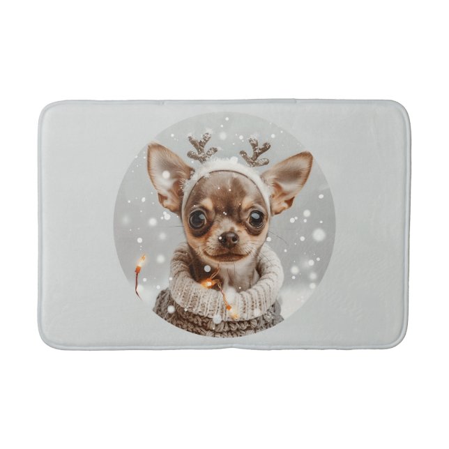 Christmas Chihuahua Reindeer Dog Bath Mat (Front)