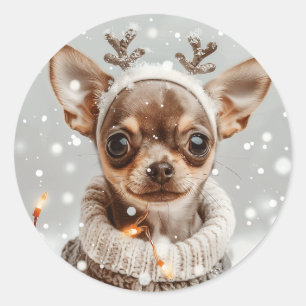 Christmas Chihuahua Reindeer Dog Classic Round Sticker