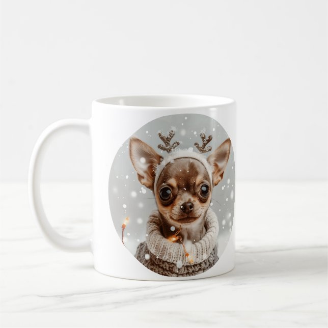 Christmas Chihuahua Reindeer Dog Coffee Mug (Left)