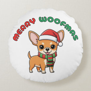Christmas Chihuahua Round Pillow: Merry Woofmas Pillow