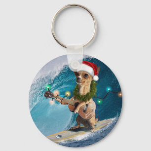 Christmas Chihuahua Surfing Keychain