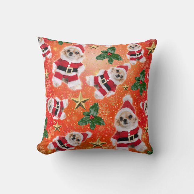 Christmas Chihuahua Throw Pillow (Front)