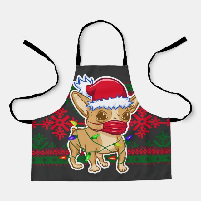 Christmas chihuahua wearing a medical mask apron (Front)