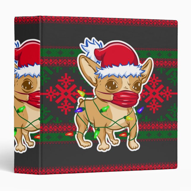 Christmas chihuahua wearing a medical mask binder (Front/Spine)