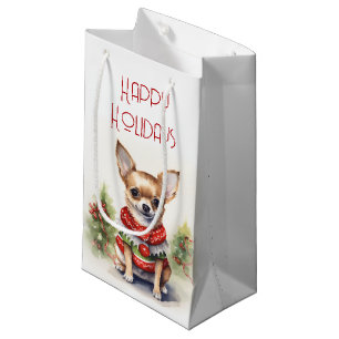 Christmas Chihuahua With Holiday Sweater Small Gift Bag