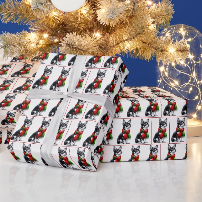 Christmas Chihuahua With Winter Scarf Wrapping Paper (Holidays)