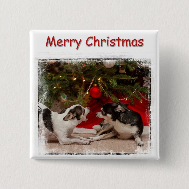 Christmas Chihuahua&#x27;s 2 Inch Square Button (Front)