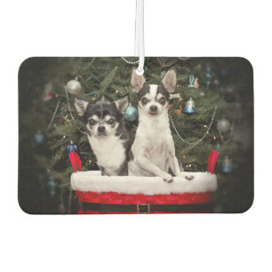 Christmas Chihuahua's in a red basket Air Freshener