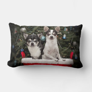 Christmas Chihuahua's in a red basket Lumbar Pillow