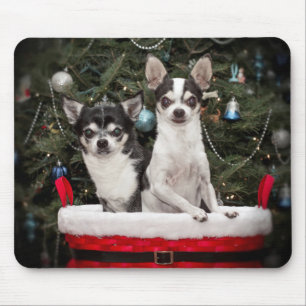 Christmas Chihuahua's in a red basket Mouse Pad