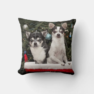 Christmas Chihuahua's in a red basket Throw Pillow