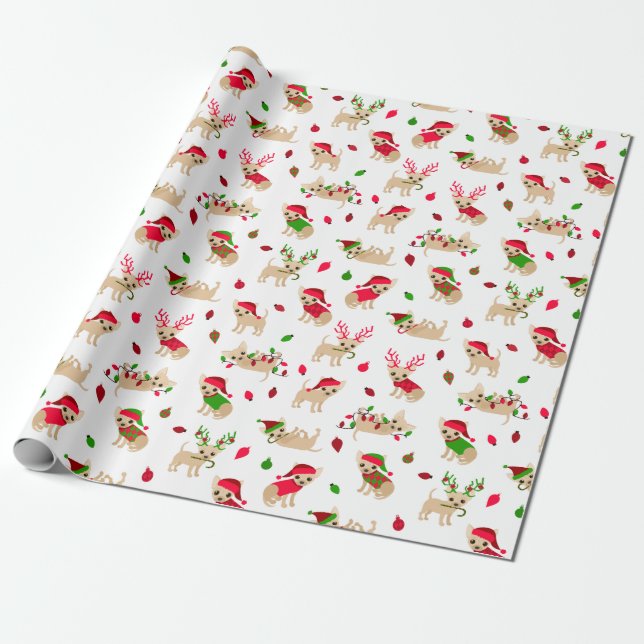Christmas Chihuahuas Wrapping Paper (Unrolled)