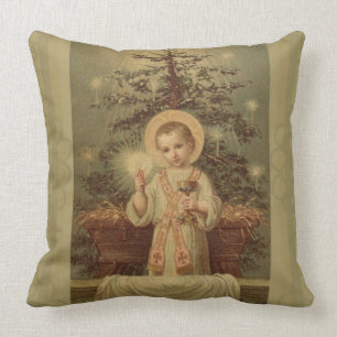 Christmas Child Jesus with Eucharist by Manger Throw Pillow