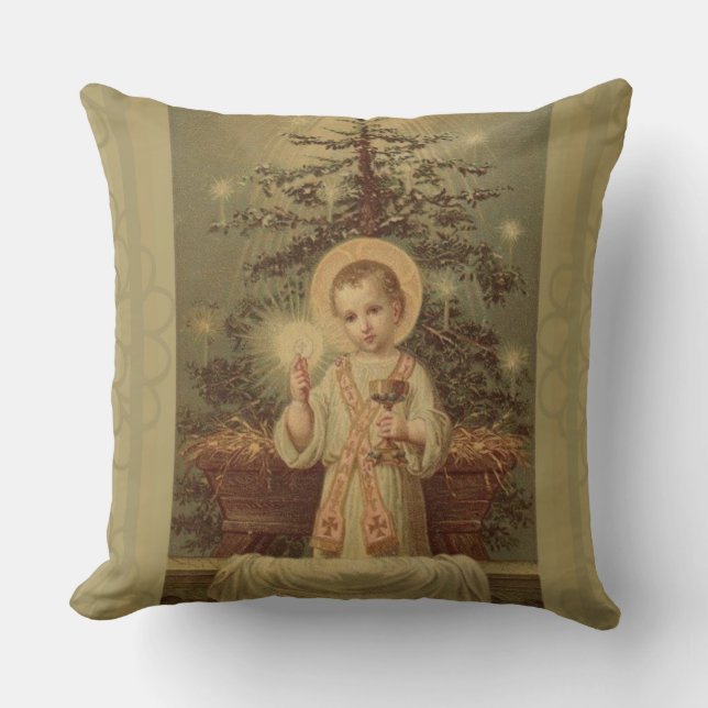 Christmas Child Jesus with Eucharist by Manger Throw Pillow (Front)