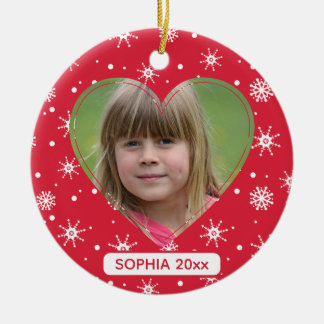 Christmas Child Photo Cute Red Snowflake Ceramic Ornament