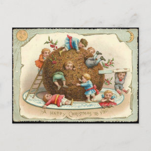 Christmas Children in Giant Pudding Holiday Postcard