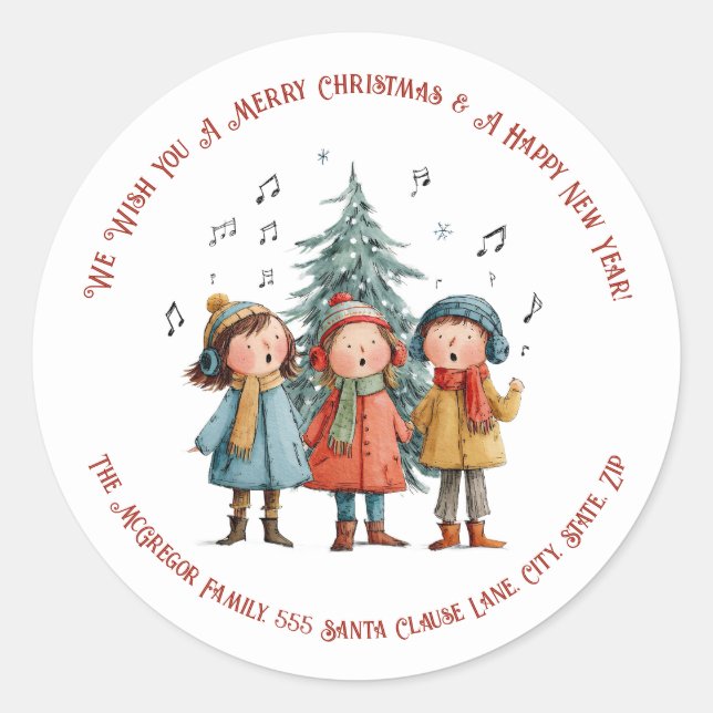 Christmas Children Singing Festive Holiday Sticker (Front)