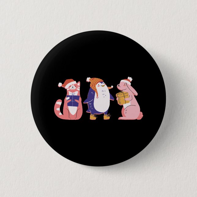 Christmas Chillin Animals 2 Inch Round Button (Front)