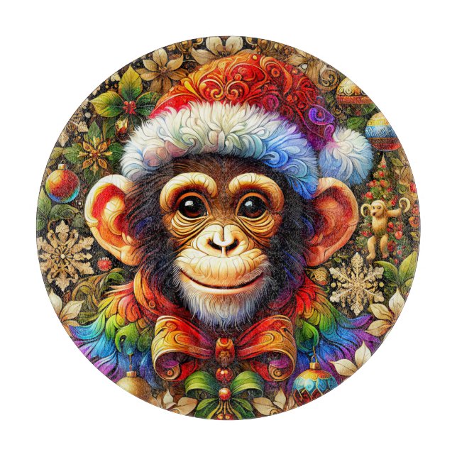 CHRISTMAS CHIMPANZEE ~ Cutting Board (Front)