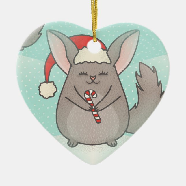 christmas chinchillas ceramic ornament (Front)