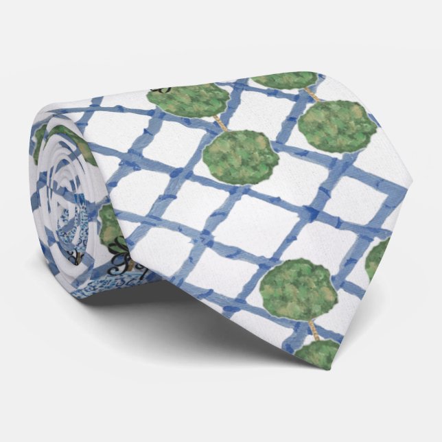 Christmas Chinoiserie Bamboo Topiaries Topiary  Ne Tie (Rolled)