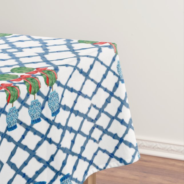 Christmas Chinoiserie Bamboo Topiaries Topiary Tablecloth (In Situ)