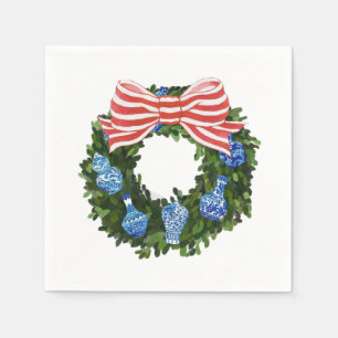 Christmas Chinoiserie Wreath, Ginger Jar Holiday Napkin