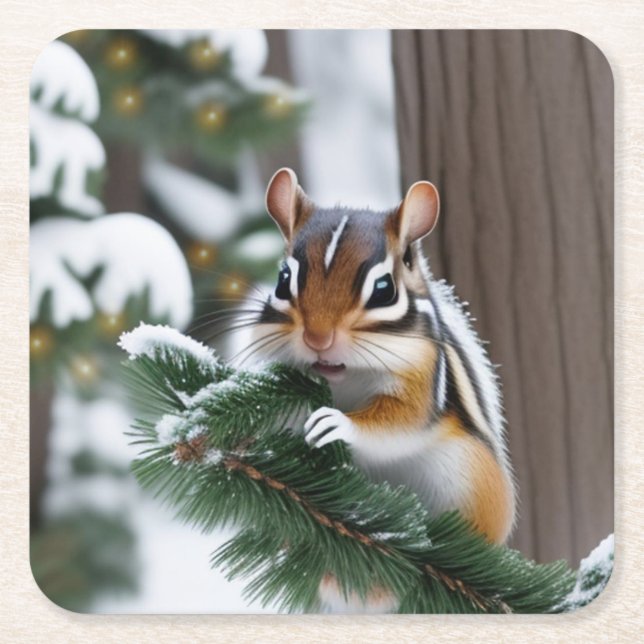 Christmas Chipmunk Paper Coasters (Front)