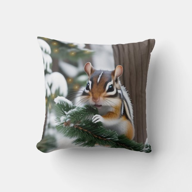 Christmas Chipmunk Throw Pillow (Front)