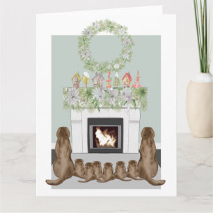 Christmas Choc Labrador Family Fireplace Scene Card
