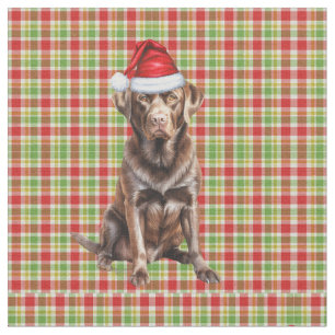 Christmas Chocolate Lab Dog Red and Green Plaid Fabric