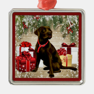 CHRISTMAS CHOCOLATE LABRADOR METAL ORNAMENT