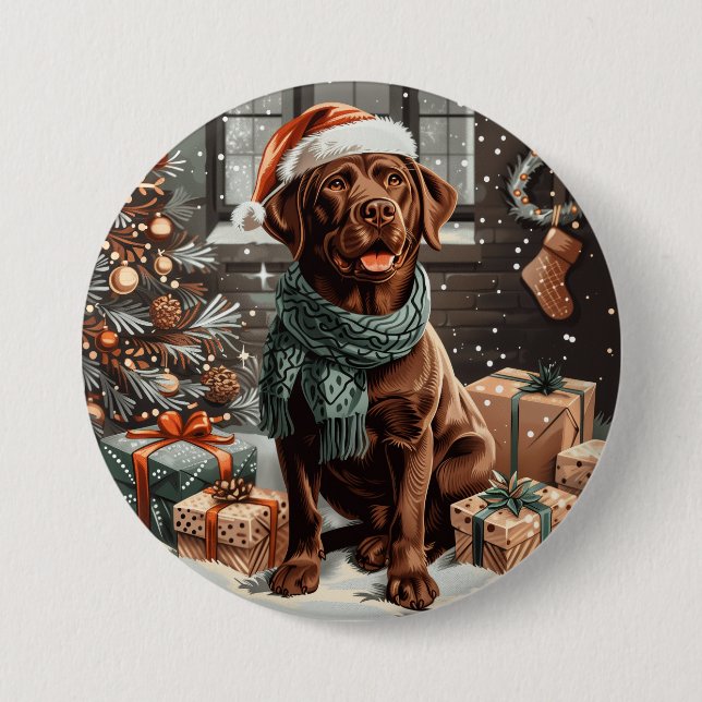 Christmas Chocolate Labrador Retriever Dog 3 Inch Round Button (Front)
