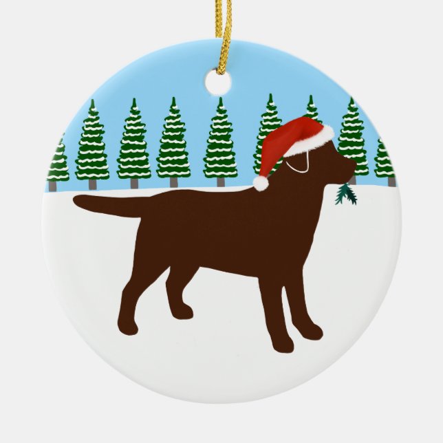 Christmas Chocolate Labrador Santa Hat Ceramic Ornament (Front)