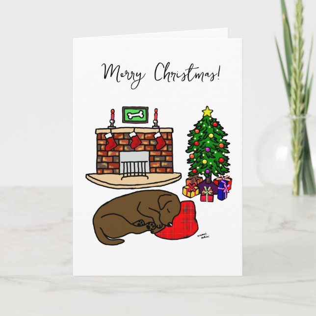 Christmas Chocolate Labrador Sleeping Holiday Card (Front)