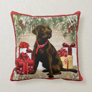 CHRISTMAS CHOCOLATE LABRADOR THROW PILLOW