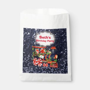 Christmas Choo Choo Train Blue Faux Glitter Favour Bag