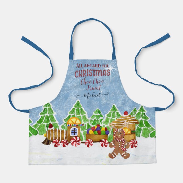 Christmas Choo Choo Train Gingerbread Man n Candy Apron (Front)