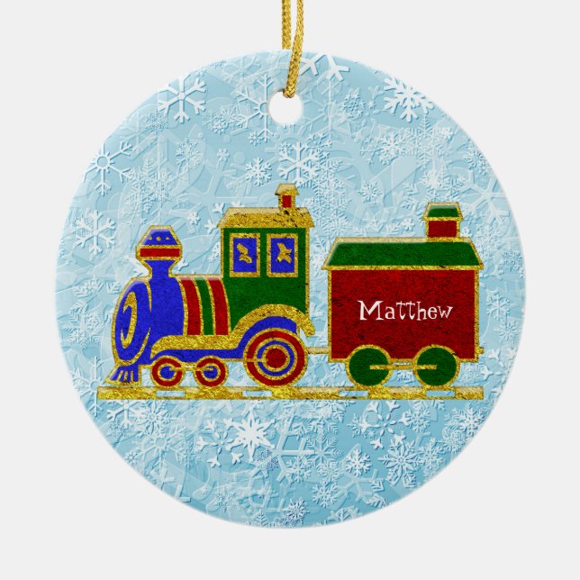 Christmas Choo Choo Train Personalize Ceramic Ornament (Front)