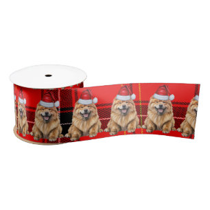 Christmas Chow Chow Dog Holiday Red Plaid Satin Ribbon