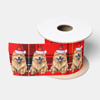 Christmas Chow Chow Dog Holiday Red Plaid Satin Ribbon
