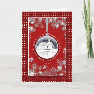 Christmas, Christian, Country Church In Ornament, Card