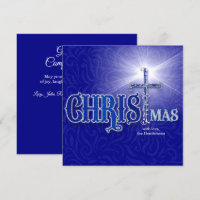 Christmas Christian Cross Silver and Blue