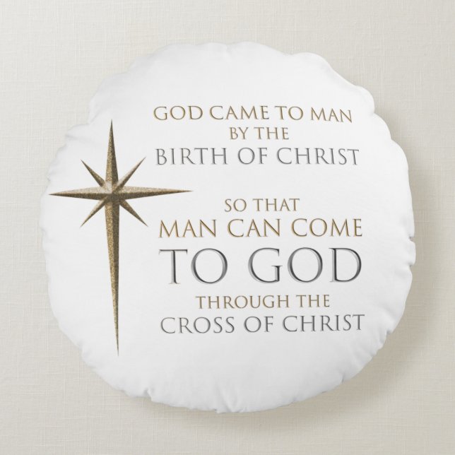 Christmas Christian Faith Star: Birth & Cross Round Pillow (Front)